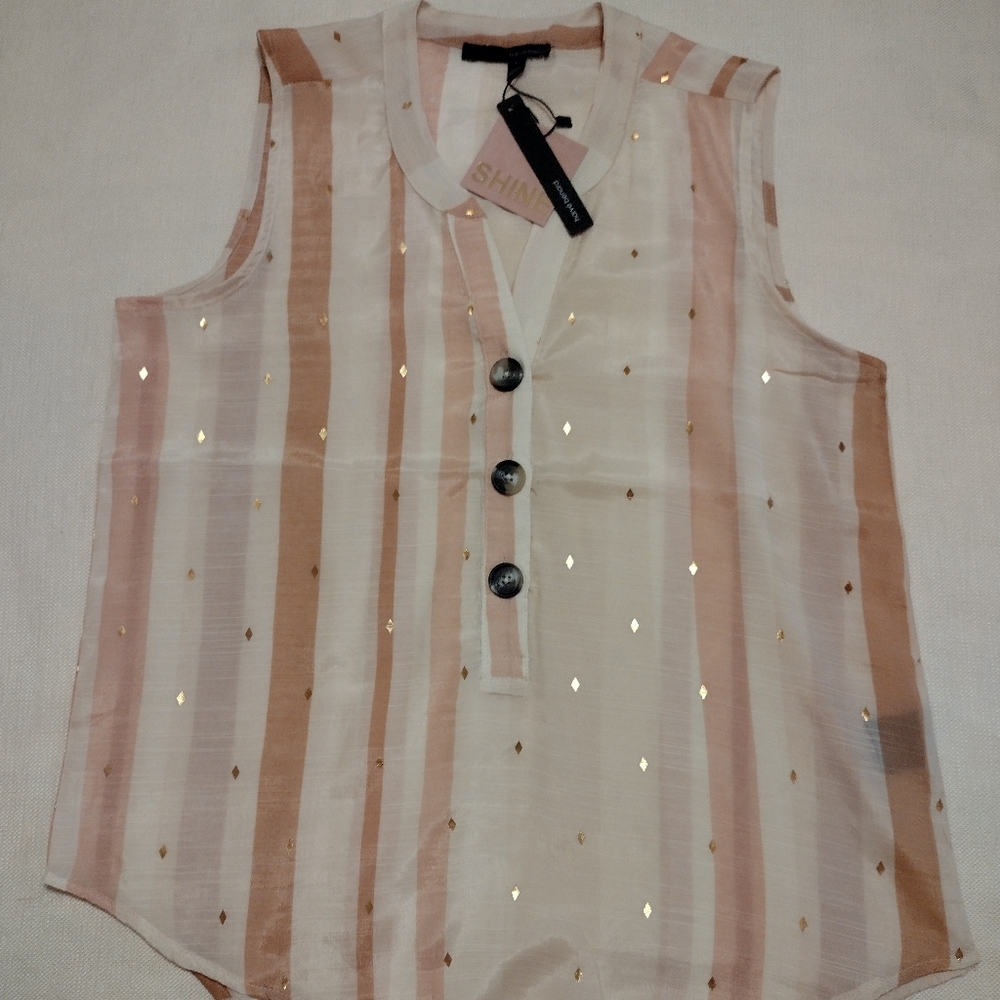 Harvé Benard L Blush Mauve Striped Top